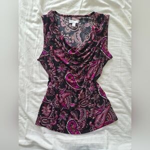Charter Club Black Paisley Sleeveless Top with Pink Accents